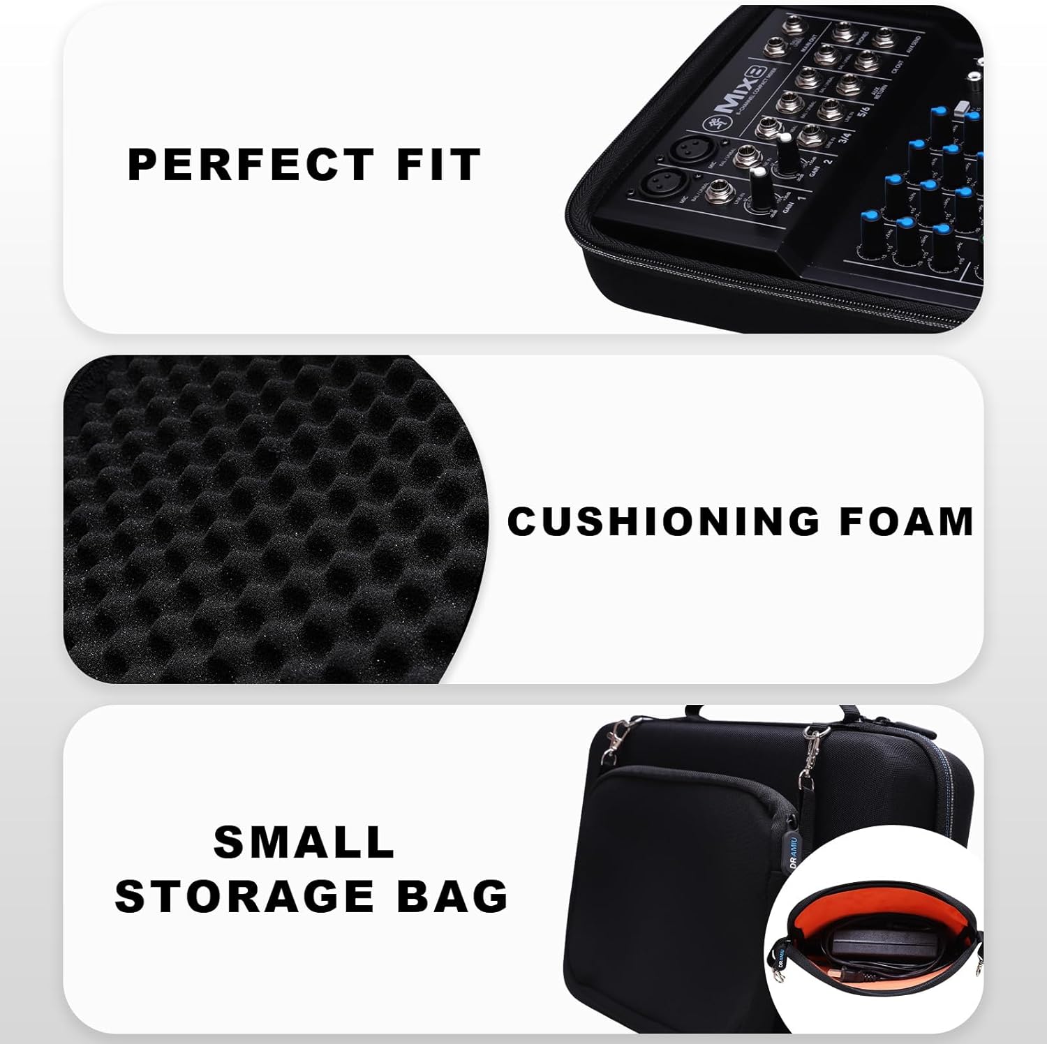 Hard Case Compatible with Behringer FLOW 8 / Xenyx 1002SFX, Mackie MobileMix 8-channel, Mackie Mix8 / ProFX6v3+ / ProFX6v3 Compact Mixer with Small Storage Bag, Travel Carrying Case