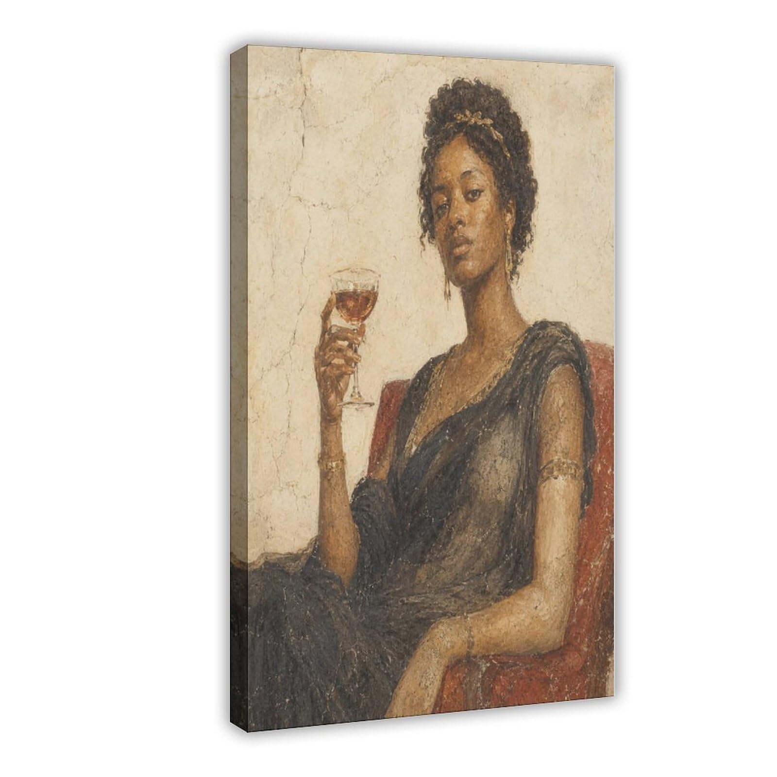 W7c8u2x3 Frame-Style-14 Seated Woman With Wine Canvas Wall Art, Vintage Poster Sofa Area