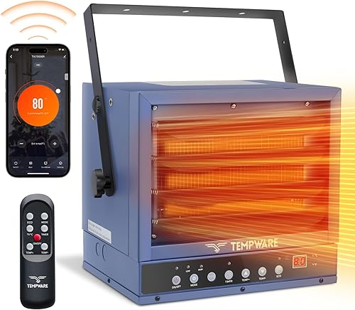 Calentador eléctrico para garaje de 7500 W, 240 V, de techo, con ventilador digital, modo ecológico, cableado, control remoto de función completa,