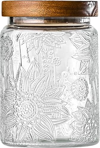 Recipiente de vidrio vintage de 24 onzas con tapa, pequeños frascos de vidrio de boca ancha, tarros herméticos de café, recipientes de