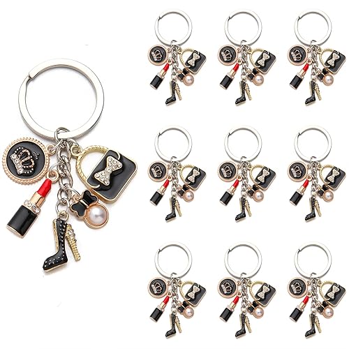 PHAETON 10PCS Keychains with Crown, Lipstick, High Heel, Pearl, Bow,