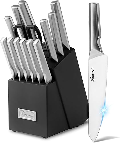 Miniatura 8 de Juego de cuchillos de acero inoxidable japonés con afilador integrado, cuchillos afilados con mango ergonómico antideslizante, apto para plateado