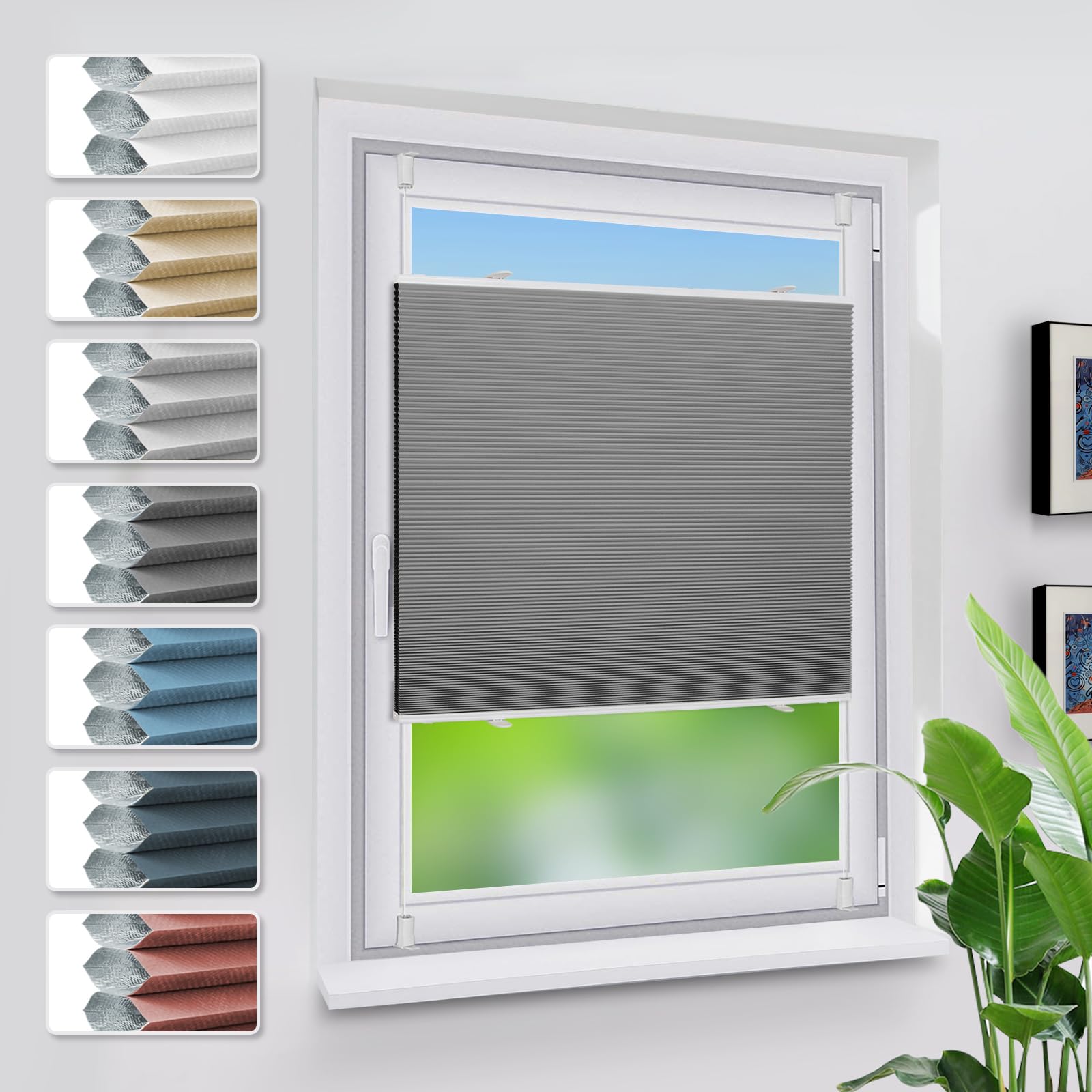 Grandekor Verdunklungsplissee Wabenplissee ohne Bohren Weiß-Dunkelgrau 55x130cm (BxH) Klemmfix Plissee ohne Bohren Verdunkelung Thermo Rollo Wärmedämmung, Privatsphäre - & Sonnenschutz