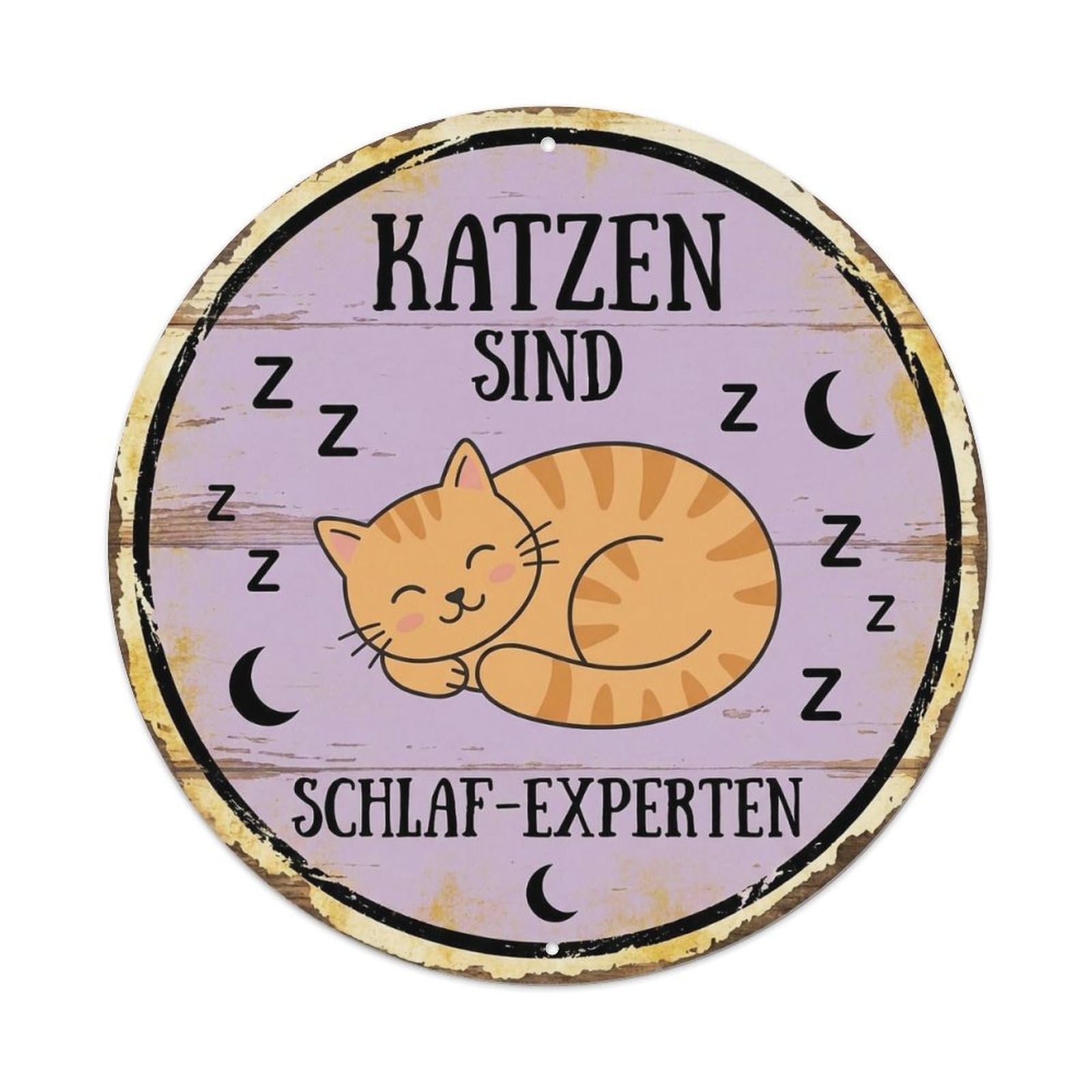 Cat Sleeping Expert Round Wall Hanging Metal Tin Sign
