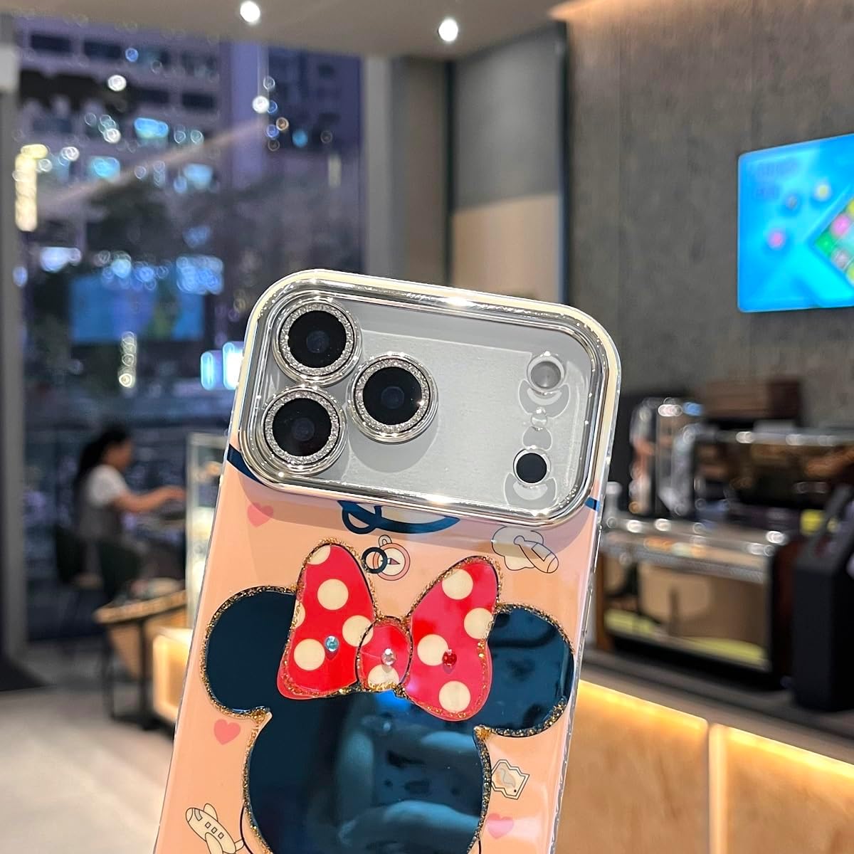 for iPhone 17 Pro Max Case Bling Camera Lens Protection Glitter Bling Cute Pattern Printed Design Soft Bumper Hard Back Shockproof Protective Case for Girls and Women - Minnie - Image 2