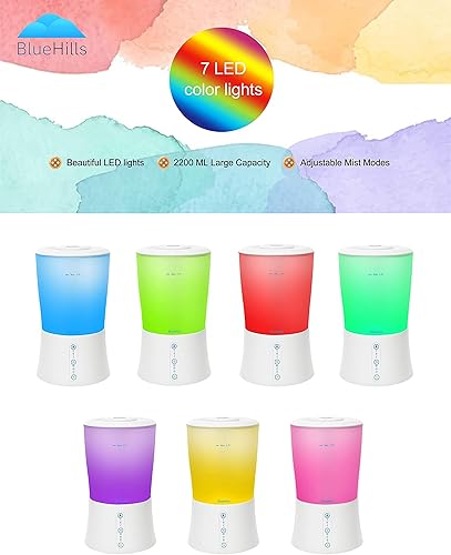 Miniatura 6 de BlueHills Juego de dos grandes difusores de aceite esencial XL de 67.6 fl oz para habitación grande y hogar con luces LED decorativas, gran regalo,