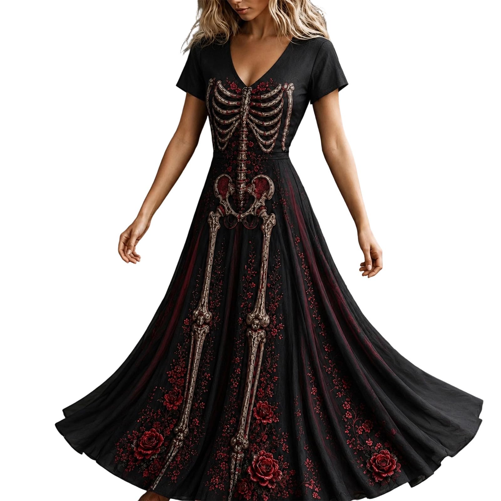 Halloween Costumes for Women UK, Ladies Gothic Skeleton Spider Web Dresses