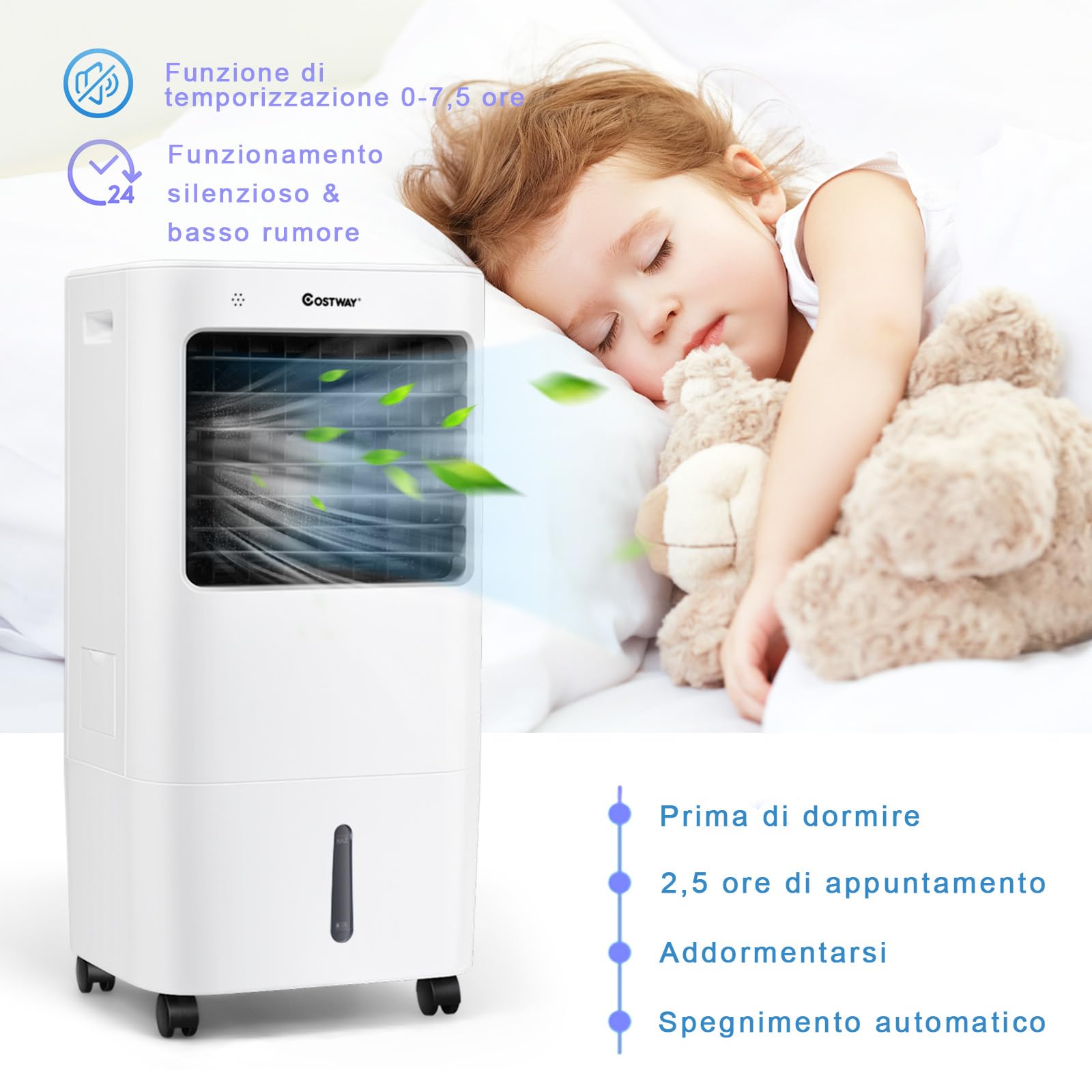 RELAX4LIFE Raffreddatore d'Aria Evaporativo 3 in 1, Serbatoio dell'Acqua 20L,Ventilatore, Umidificatore, 3 Modalità, 4 Velocità, Timer 7,5H, Telecomando, Adatto per Casa, Ufficio