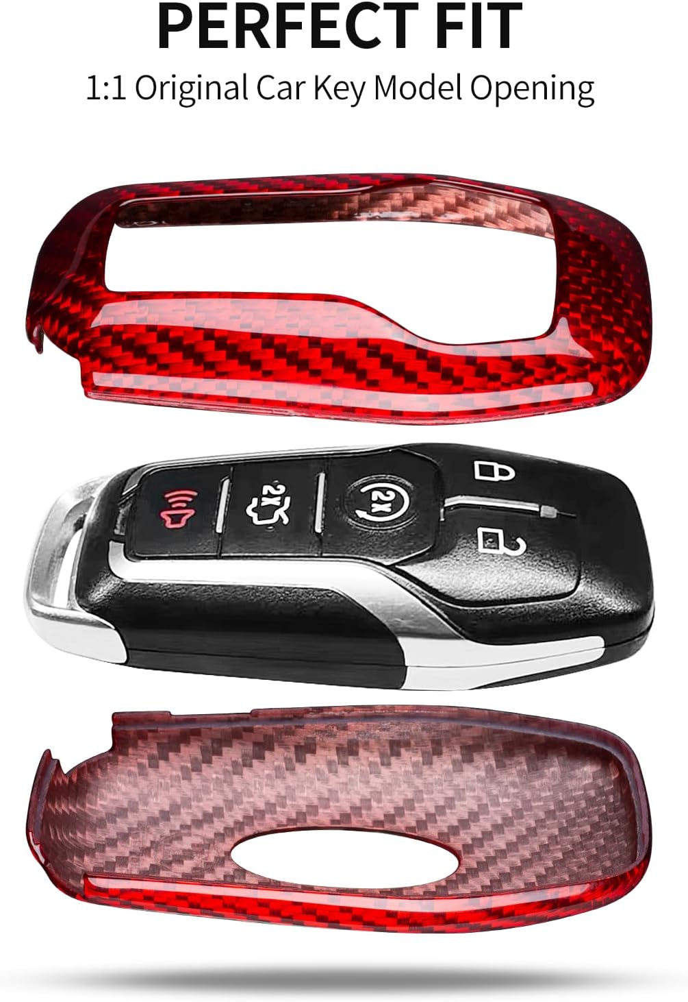 T-carbon Key Fob Cover Fits Ford F150 F250 Mustang Fusion Edge Explorer 2015 2016 2017;Real Glass Fiber Key Case Shell Fits Lincoln MKZ MKC MKX 2013-2017 4 5 Buttons Smart Keyless Accessories RED