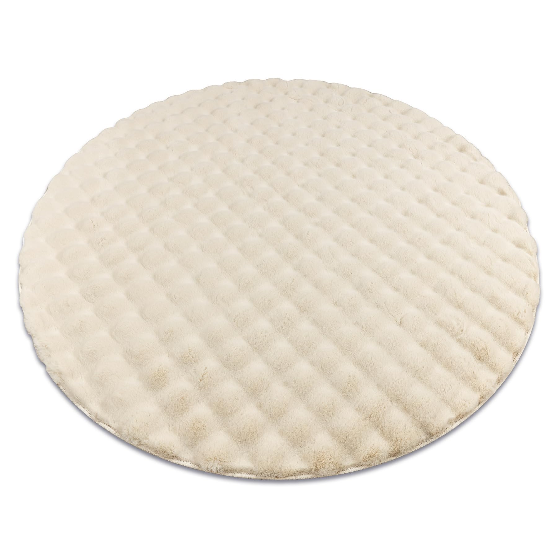 rugsx Tapis Bubble Imitation Fourrure de Lapin 3D, pour Chambre d'enfant, Salon, Chambre à Coucher, très épais, structuré, Ivoire, Cercle 100 cm
