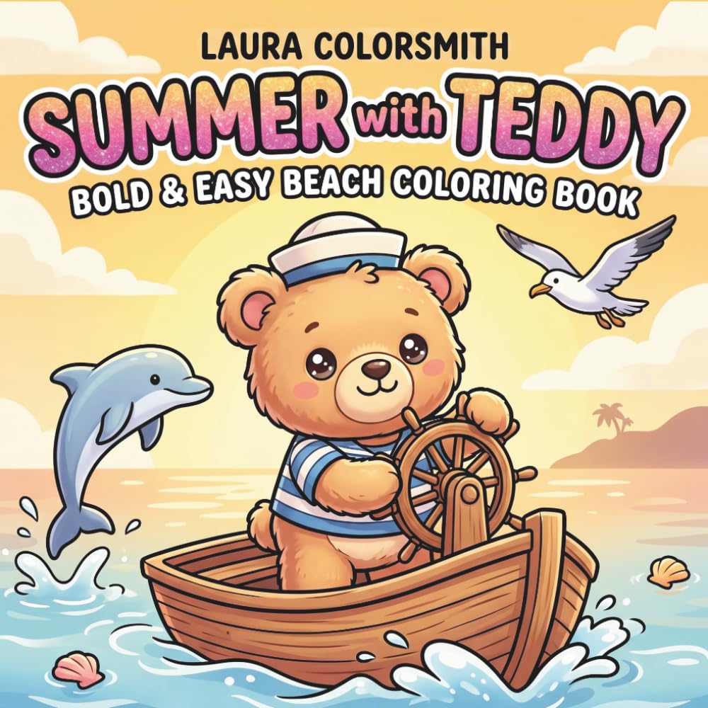 Summer with Teddy - Bold & Easy Beach Coloring Book: Big and Simple Teddy Bear Coloring Pages with Tropical Beaches, Summer Treats and Relaxing Scenes (Summer Coloring Book)