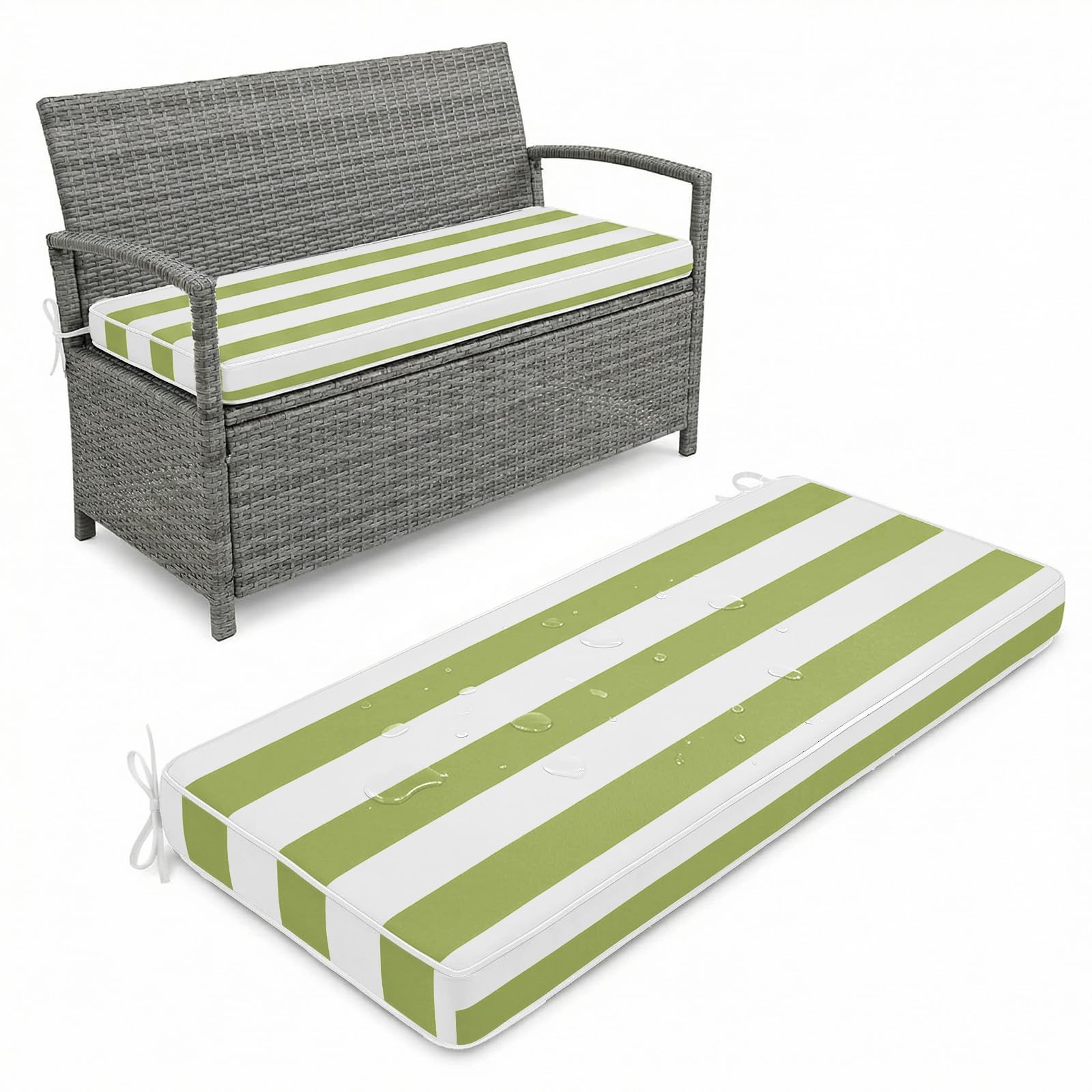 Aocase Waterproof 2/3/4 Seater Bench Cushion 165x45cm Indoor Outdoor Comfortable Extra Thick 5cm Garden Bench Rattan Cushion Pad with Removable Cover for Patio Lawn with Double Piping,Yellow-Green