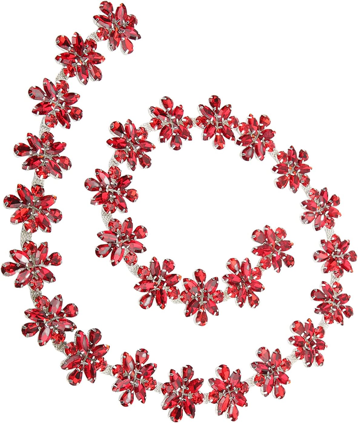 1 Yard Elegant Rhinestone Trim Crystal Rhinestone Chain 3.5cm Wide Crystal Diamond Chain Trim for Crafts,Sewing,DIY,Jewelry,Wedding,Decoration(red)