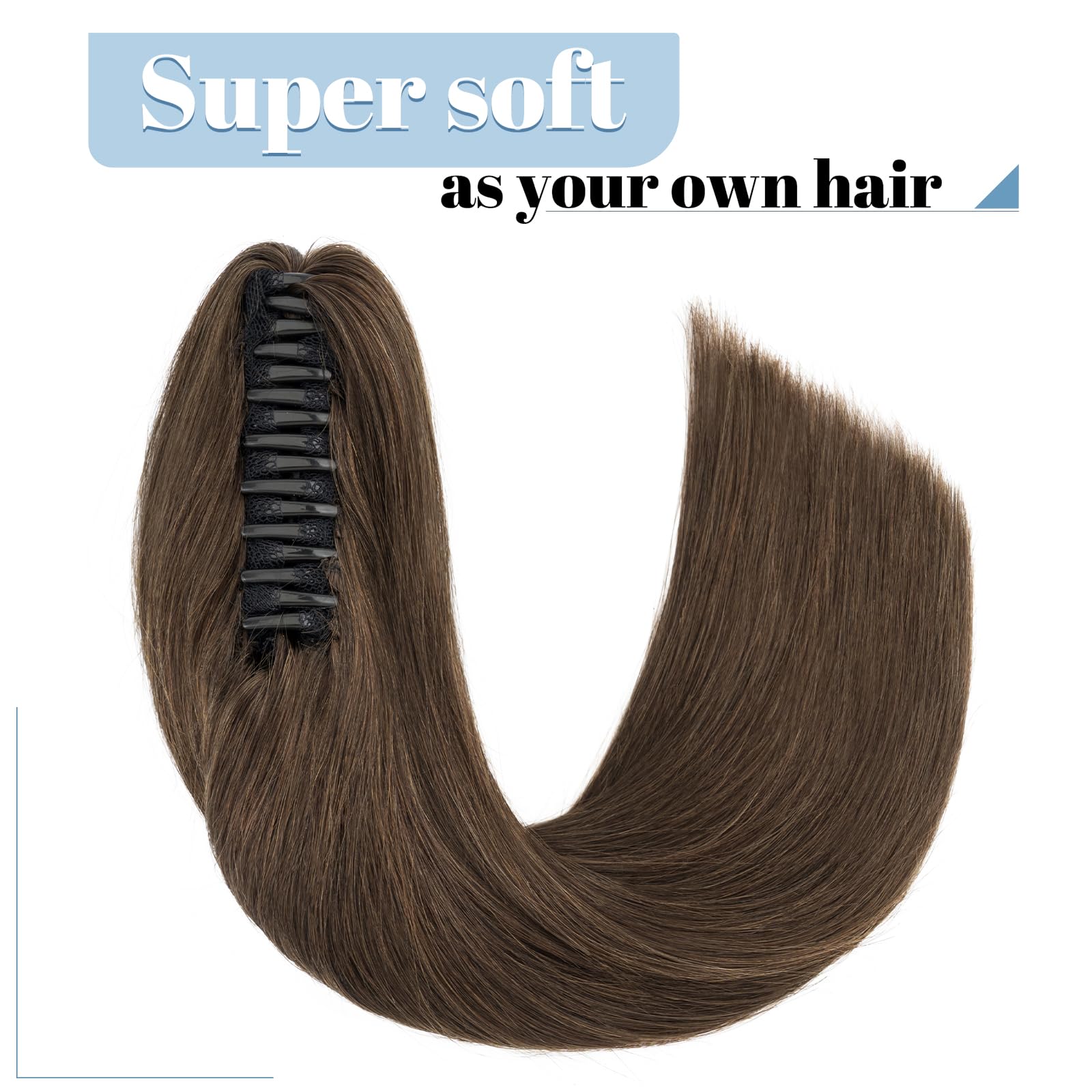 SEGO Extension Coda Capelli Veri Clip Pinza Cavallo Ponytail Remy Human Hair Naturali Umani 35cm Fascia Unica 105g #2 Castano Scuro