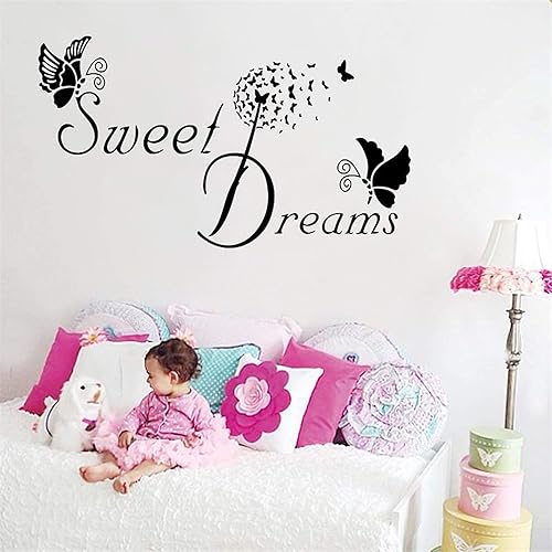 Pegatina de pared Sweet Dreams con citas de mariposa vinilo extraíble decoración de papel tapiz de frase en inglés mural de arte para niños y niñas