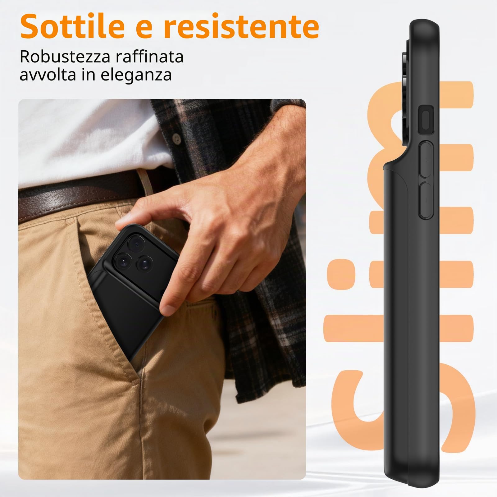 Custodia con batteria per iPhone 17 Pro (6,3 pollici), 8500 mAh, caricabatterie portatile per iPhone 17 Pro, custodia ultra sottile con batteria estesa e custodia protettiva con funzione di