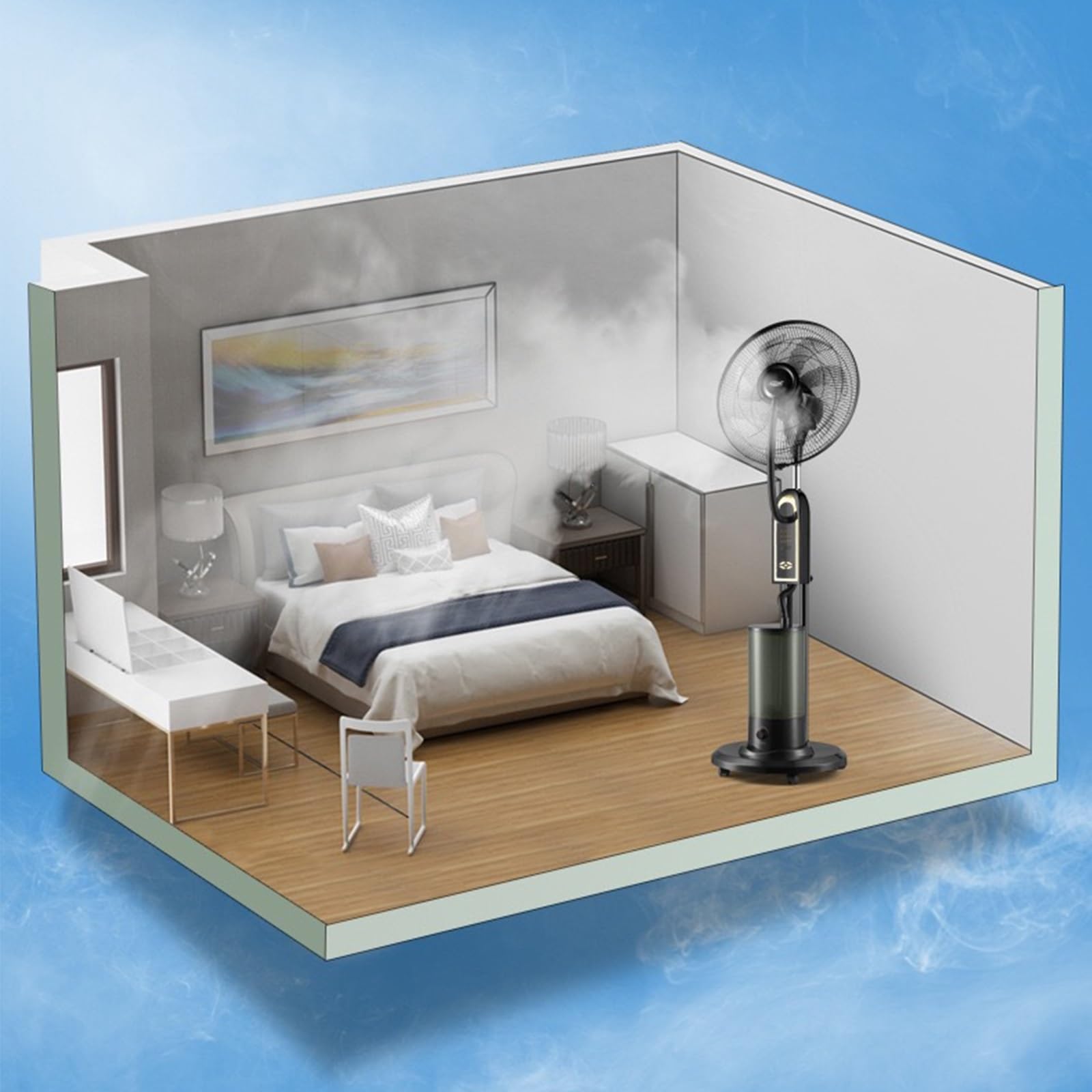 Ventilatore Nebulizzatore da Esterno, Ventilatore a Piantana, Ventilatore con Nebulizzatore Acqua, Ventola di Raffreddamento Esterna, Ventola da Pavimento per Officina Magazzino Industriale