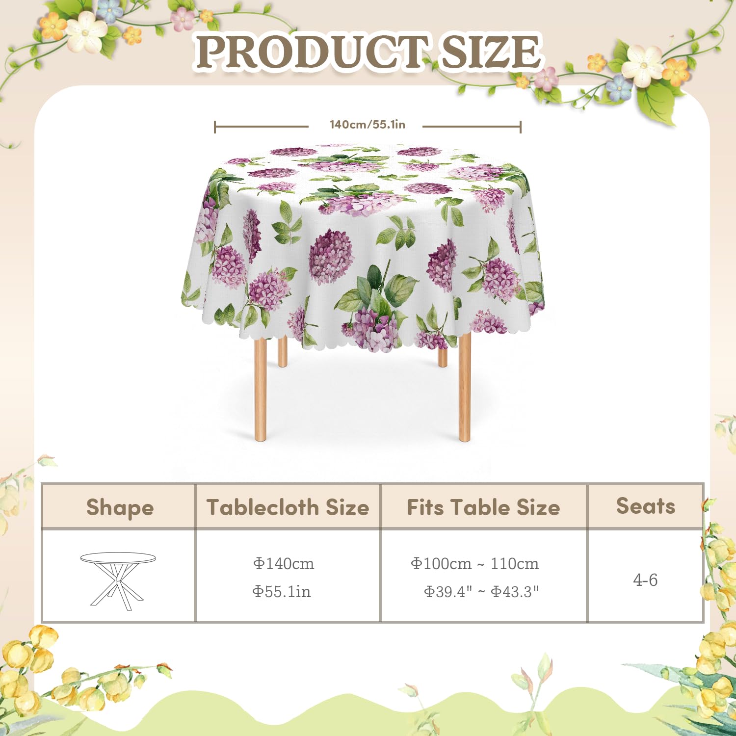 iEvery Floral Round Tablecloth Wipe Clean 140cm - Image 6