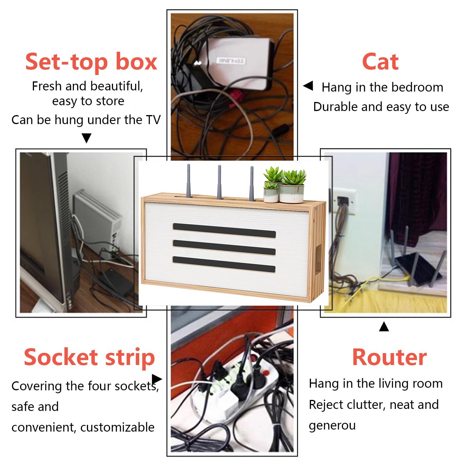 Étagère murale flottante pour routeur WiFi pour gestion des câbles, support de routeur marron élégant, solution de dissimulation pour espaces de vie organisés