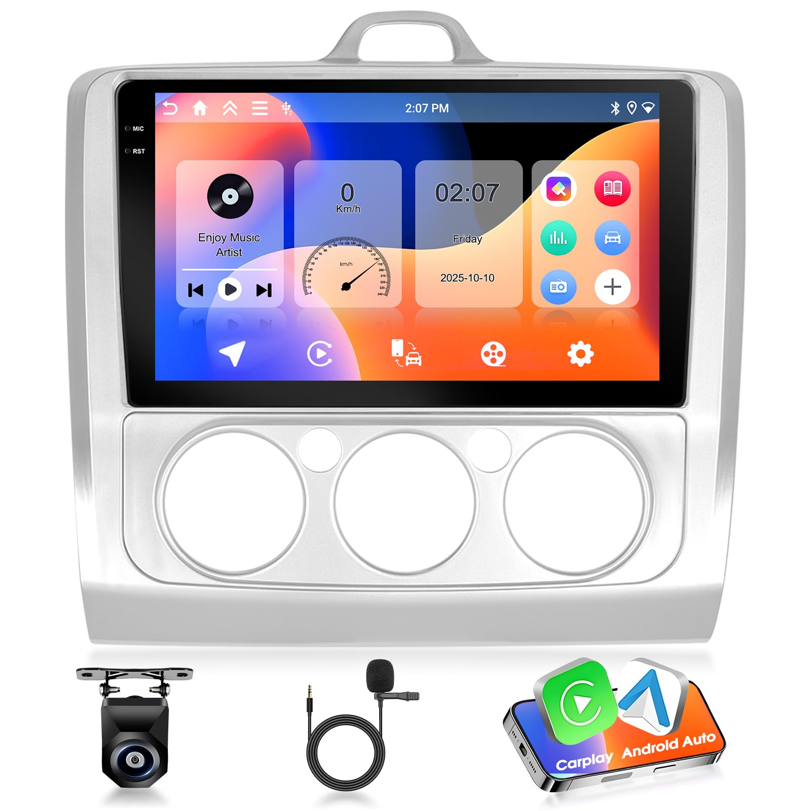 Autoradio Motorsi 2 Din 4G+64G Per Ford Classic Focus 2004-2011, Autoradio 9 Pollici 1280P Con Sistema Android 15, A-pple Carplay Android Auto GPS Bluetooth 5.0 WiFi FM/RDS 2USB Supporta DAB+ OBD2