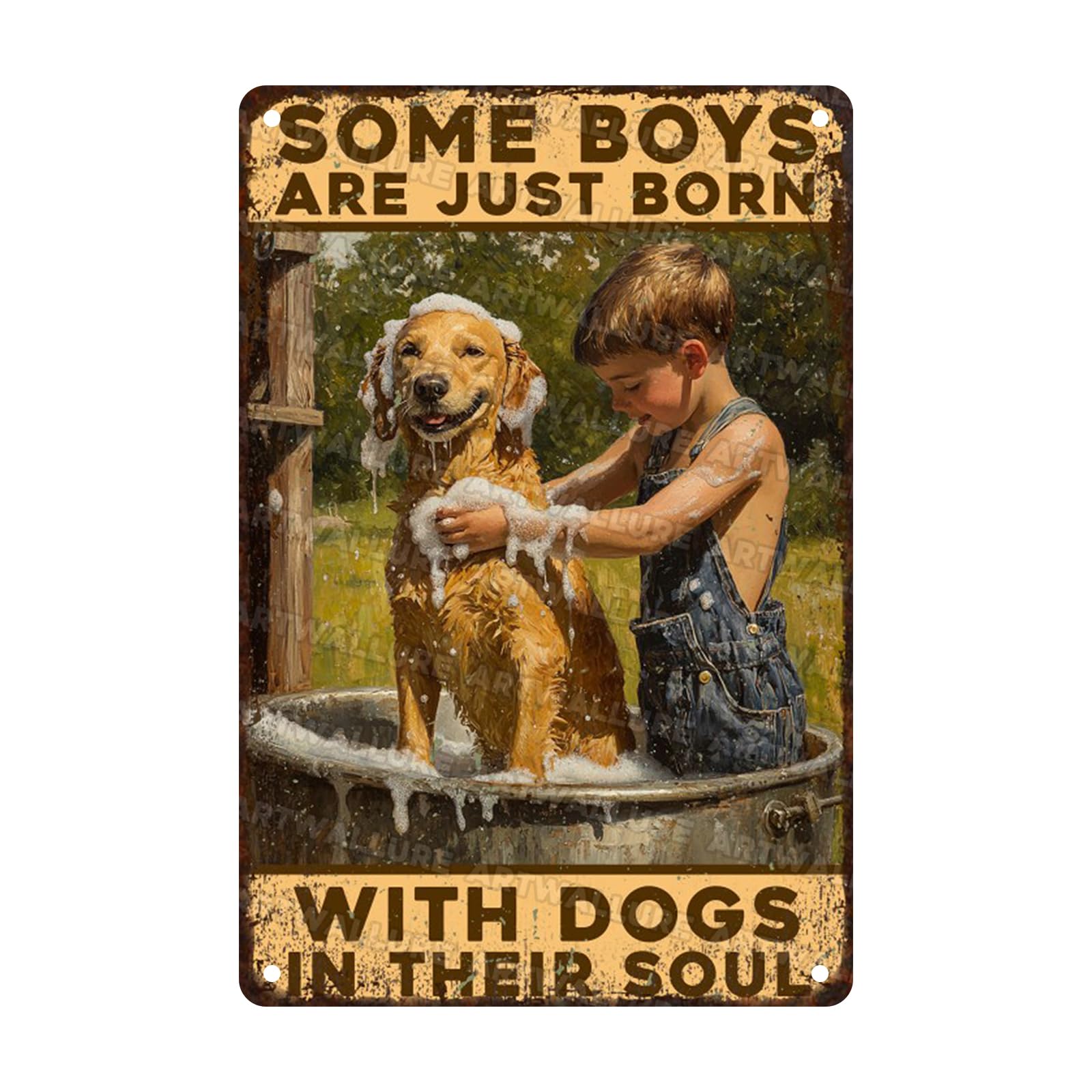 Anceky Metal Sign Vintage Some Boys Are Just Born With Dogs In Their Souls Tin Sign Wall Decor for Home Kitchen Entryway Backyard Outdoor 12×16 Inch