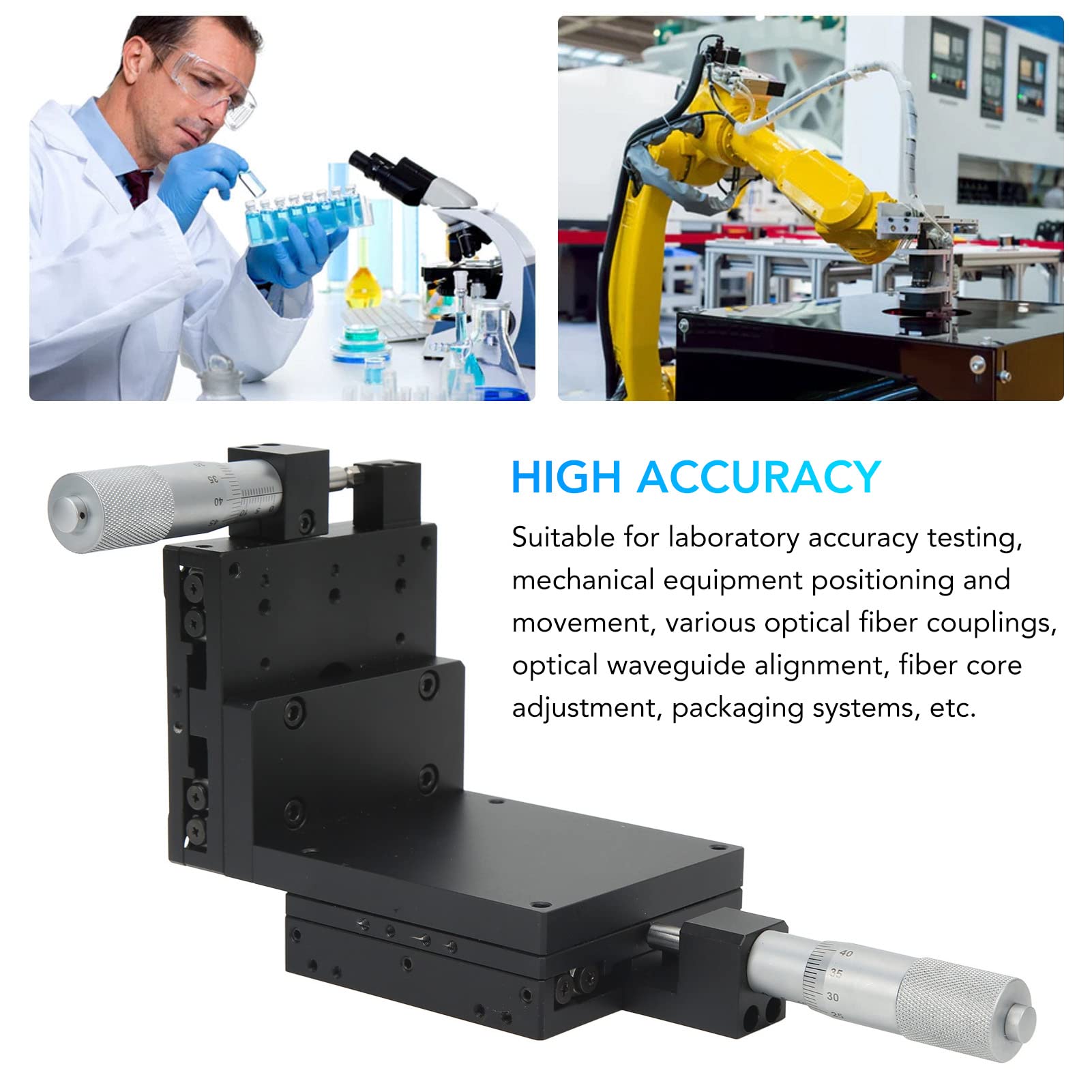 Fafeicy Mesa Deslizante Manual de Micrómetro de Aleación de Aluminio de Etapa Lineal XZ 80 X 80 Mm Precisión de 0,01 Mm de ± 12,5 para Instrumentos ópticos Posicionamiento de Laboratorio