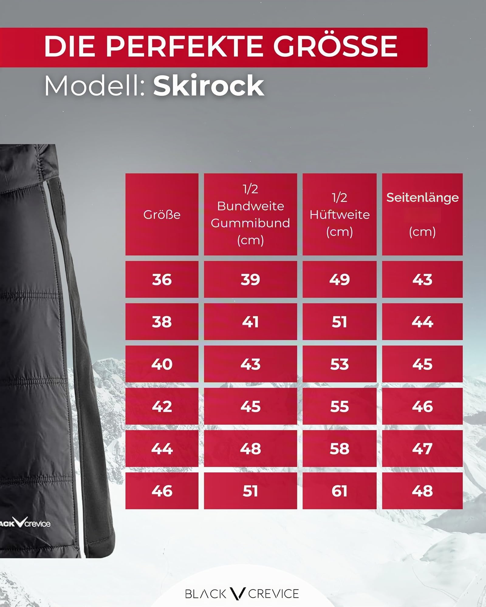 Black Crevice Damen Skirock - Modischer Thermorock in Verschiedenen Größen - Isolationsrock Mit Wattierung - Winter-Sportrock Mit Elastischem Bund