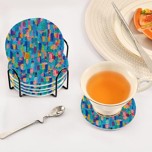 Miniatura 5 de Drink Coasters Absorbent and Holder Set of 6 Drink Coasters for Tabletop Coffee Table Coasters Porta Vasos para Mesas Blue Orange Yellow