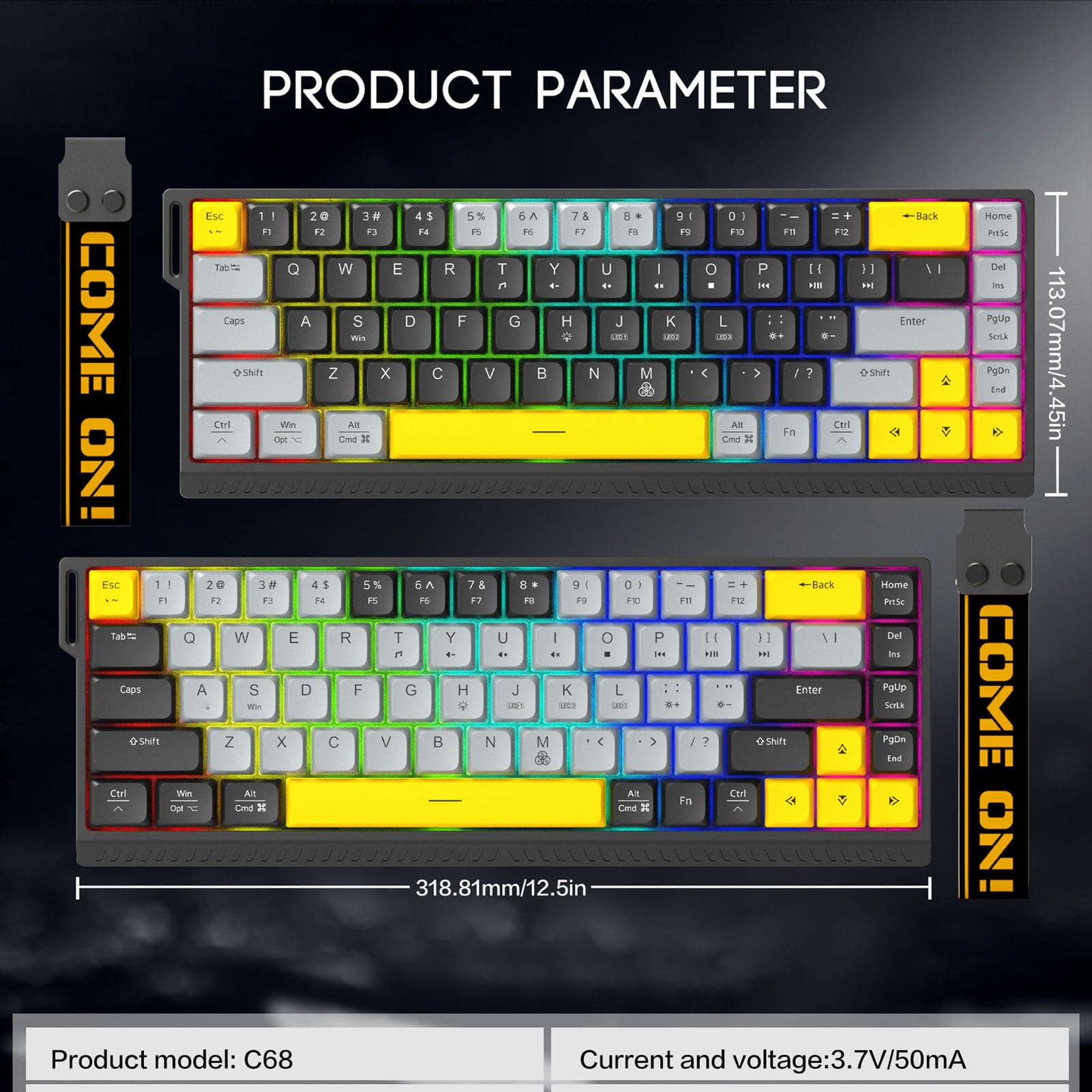 Tastiera USB Cablata, 68 Tasti a Forbice, Anti-ghosting, Tastiera per Computer USB Compatta Silenziosa Retroilluminata RGB per Giochi di Lavoro (Grigio Nero)