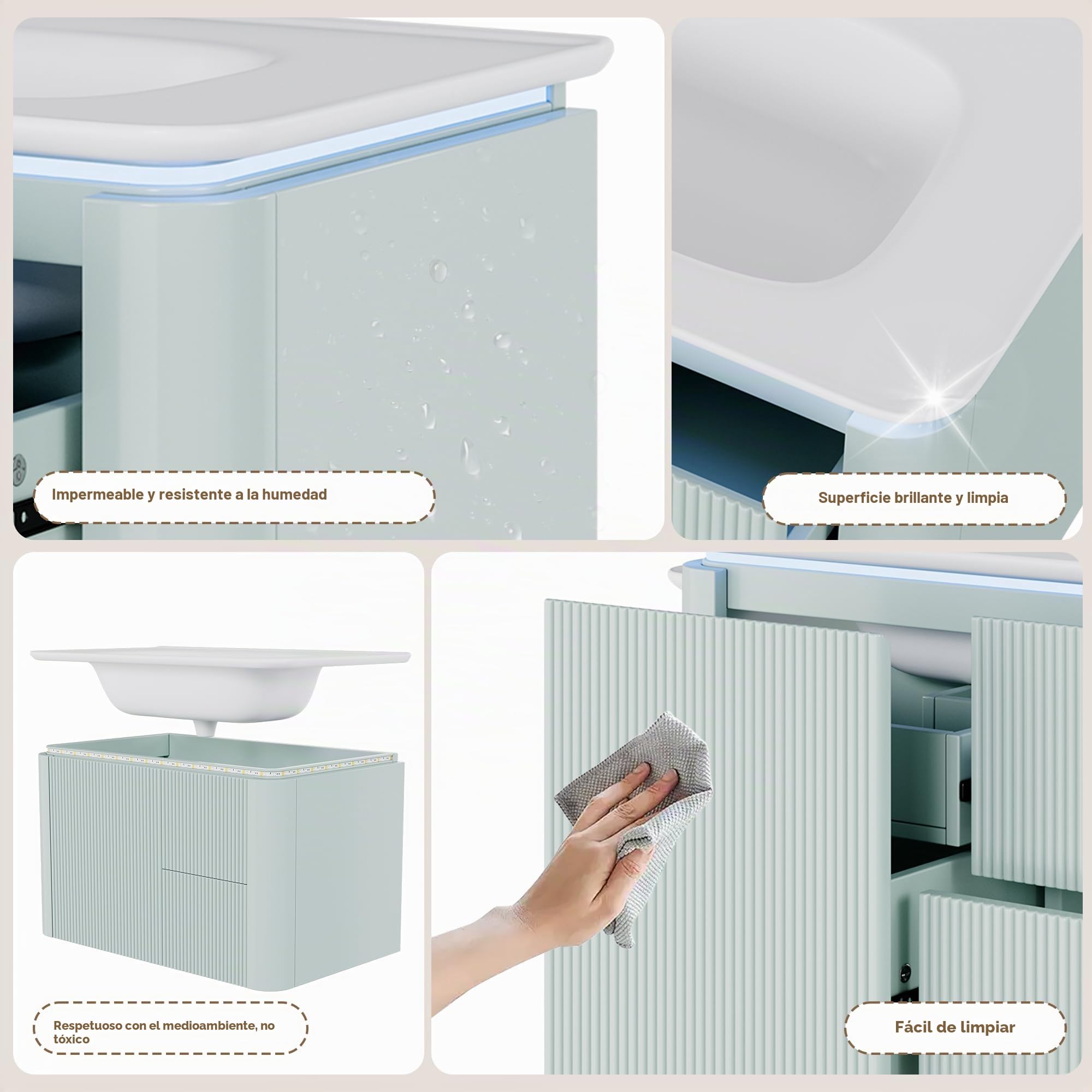 80,5 × 47,5 × 51 cm, armario de lavabo colgante de pared, completamente lacado, estructura vertical, lámpara LED con sensor de movimiento de radar, cajones silenciosos, lavabo de una pieza