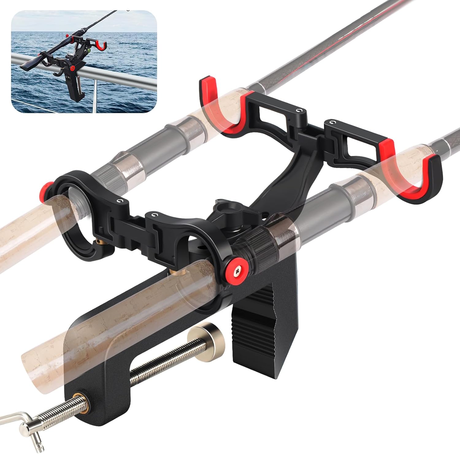 Fishing Rod Holders for Boat,Fishing Rod Holder with Enlarge Clamp can Hold 0.2″-5″, Accommodate 2 Fishing Rods,360 Degree Adjustable Folding Holder,Fishing Present for Men