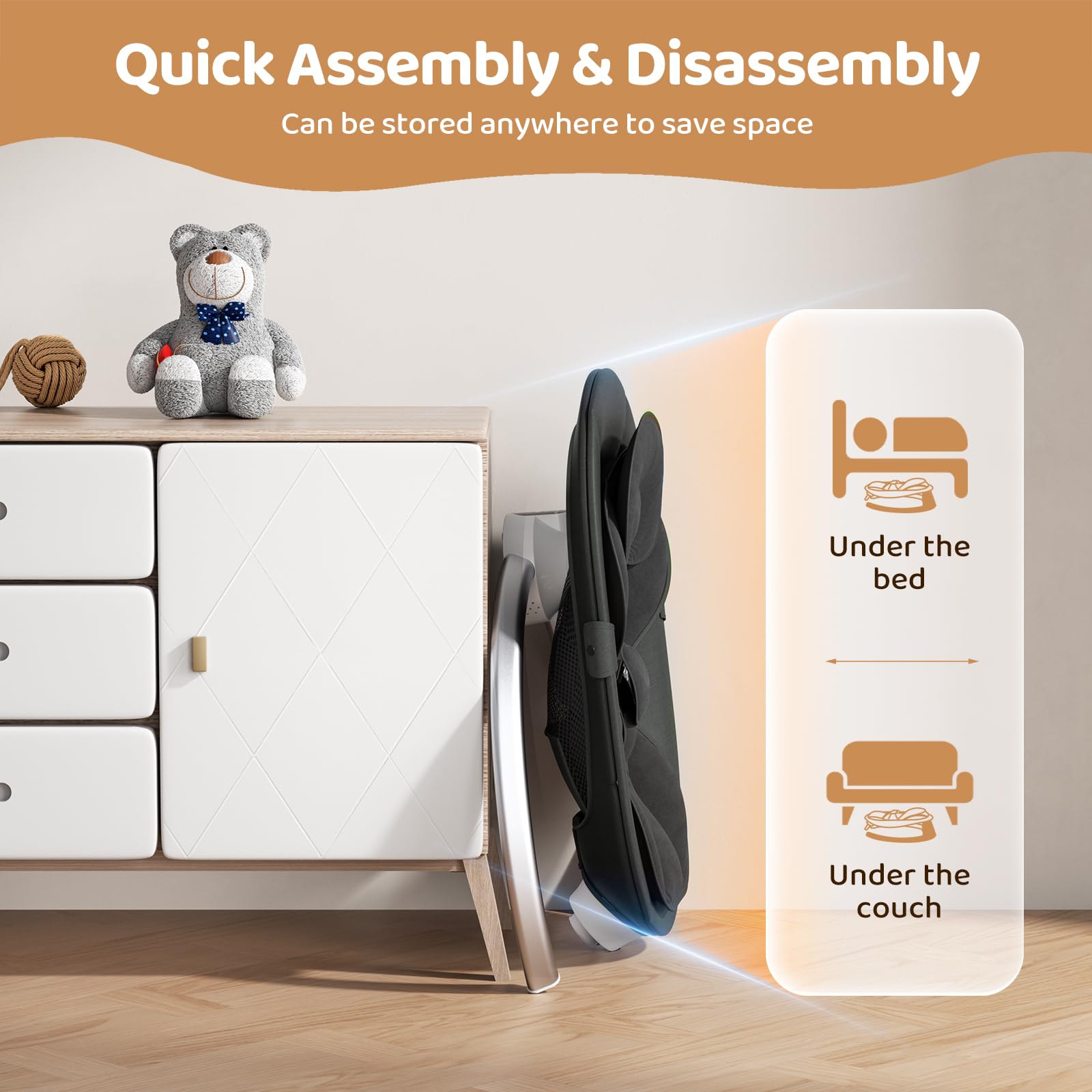 Silla mecedora eléctrica para bebé desde el nacimiento con aplicación móvil y control remoto para recién nacido hasta 9 kg de peso con arnés de seguridad de 5 puntos (negro)
