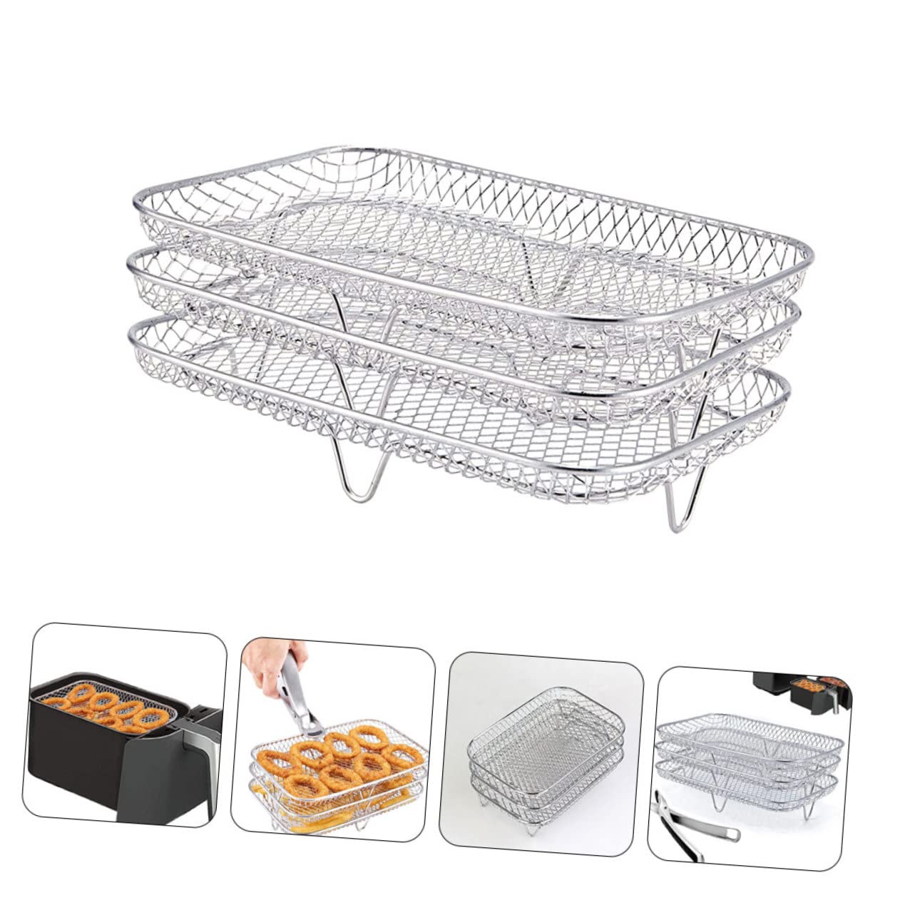 2 Pezzi per Grigliatura Strati Acciaio Inossidabile per Friggitrice Ad Aria Accessorio per e Disidratazione Frutta e Carne Facile da Riporre e Utilizzare