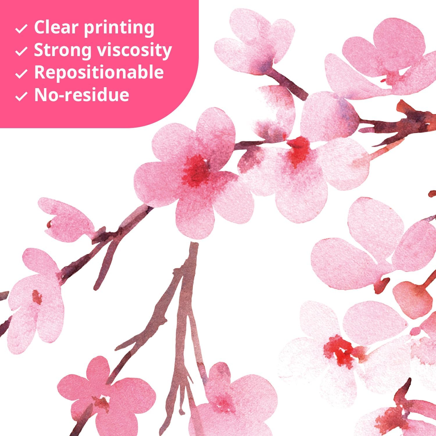 DECOWALL DS6-2003 Watercolor Cherry Blossoms Kids Wall Stickers Wall Decals Peel and Stick Removable Wall Stickers for Kids Nursery Bedroom Living Room décor