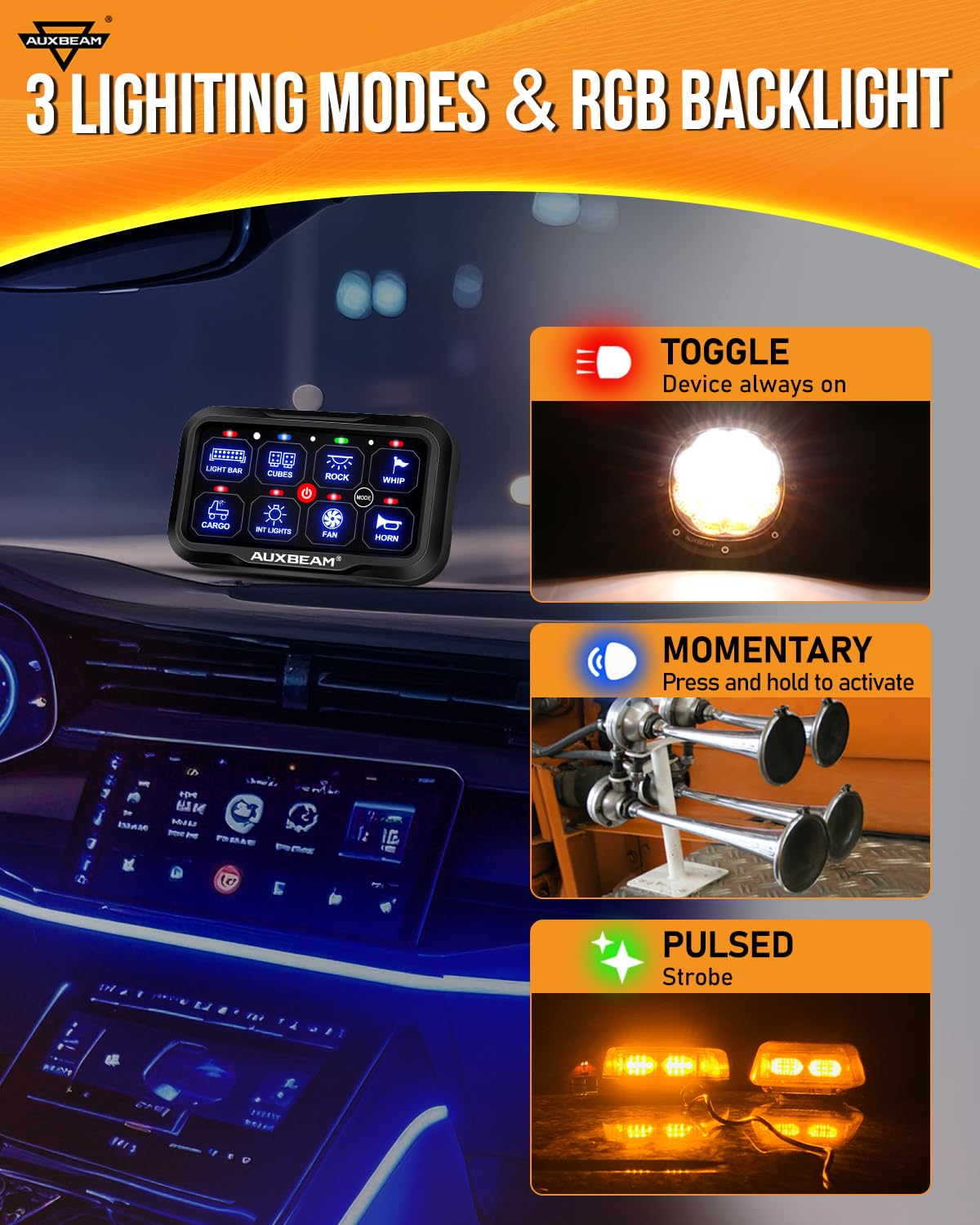 Amazon.co.jp: Auxbeam 8ギャングスイッチパネル AR-820 Bluetooth RGB