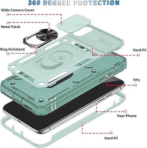 Miniatura 4 de Fetrim Funda para iPhone X, Funda de teléfono con soporte de anillo de rotación para Apple iPhone XXS - Verde Rosa