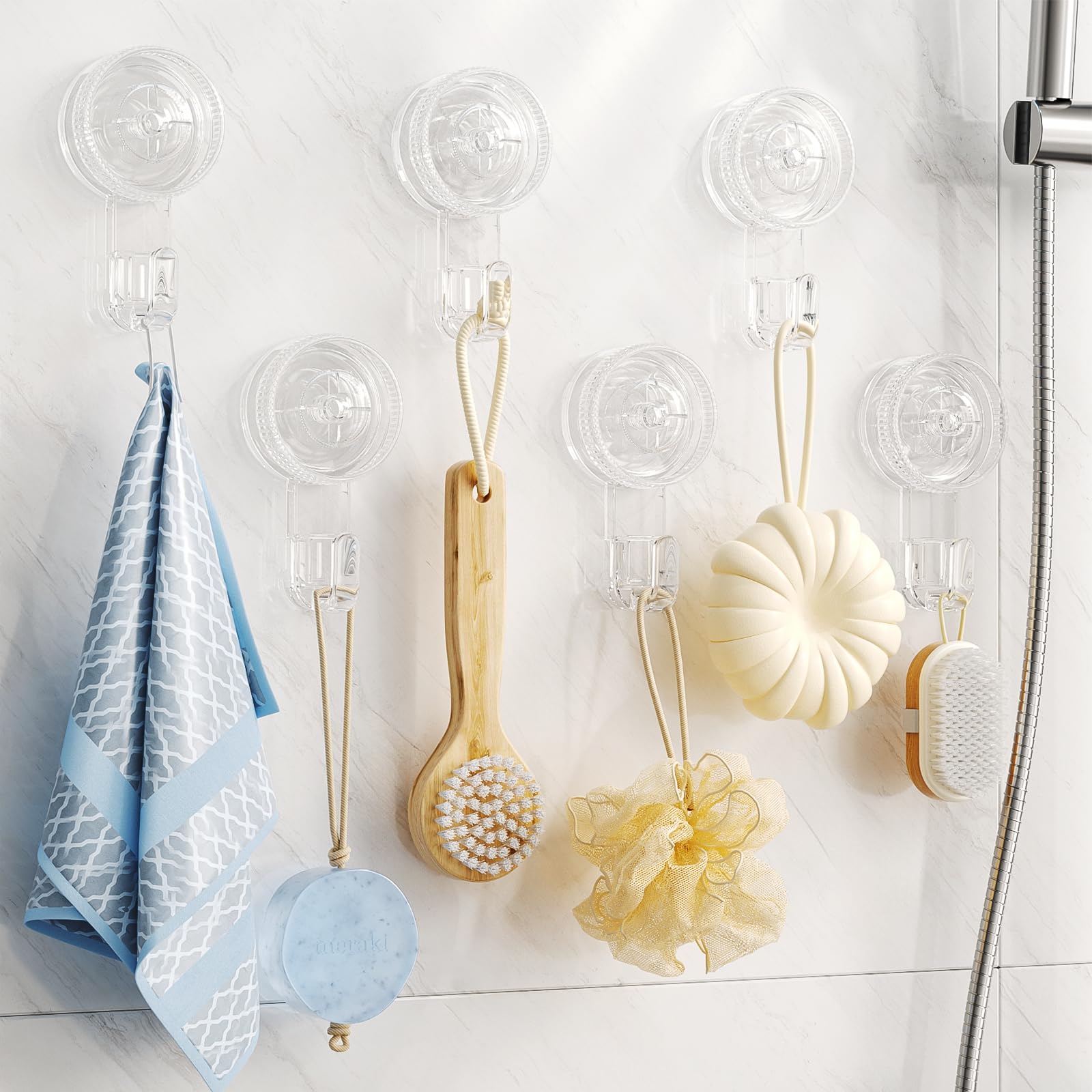 Luxear Ganchos Ventosa de Baño para Toallas 6 Piezas Colgador Ventosa | Perchero Ventosa Giratorio para Toallas Albornoz, Percha Resistentes para Cocina Baño Pared Azulejos Vidrio, Transparente