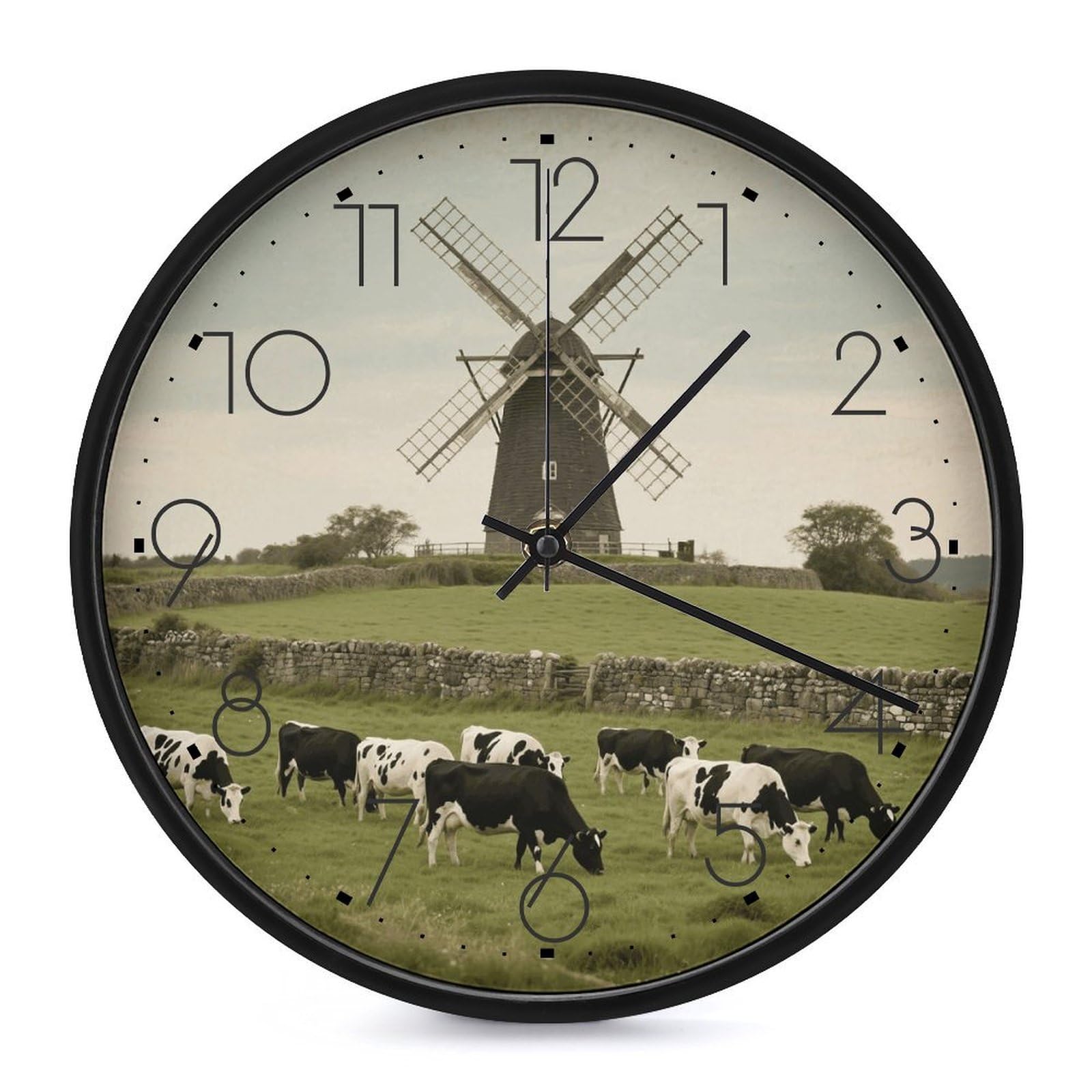 DWVTSLH Retro Cow Wall Clock 10 Inch Silent Non-Ticking Modern Clocks Battery Operated - Decorative Wall Clocks for Bedroom Living Room Kitchen Office Wall Decor Gift Idea