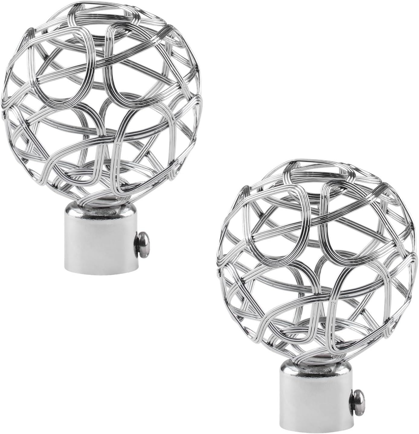 Curtain Finials, 2Pcs Silver Drapery Rail Pole Head Cap Decorative Window Curtain Rail End Metal Curtain Rod Pole Finials Ends, Inner Diameter 19mm