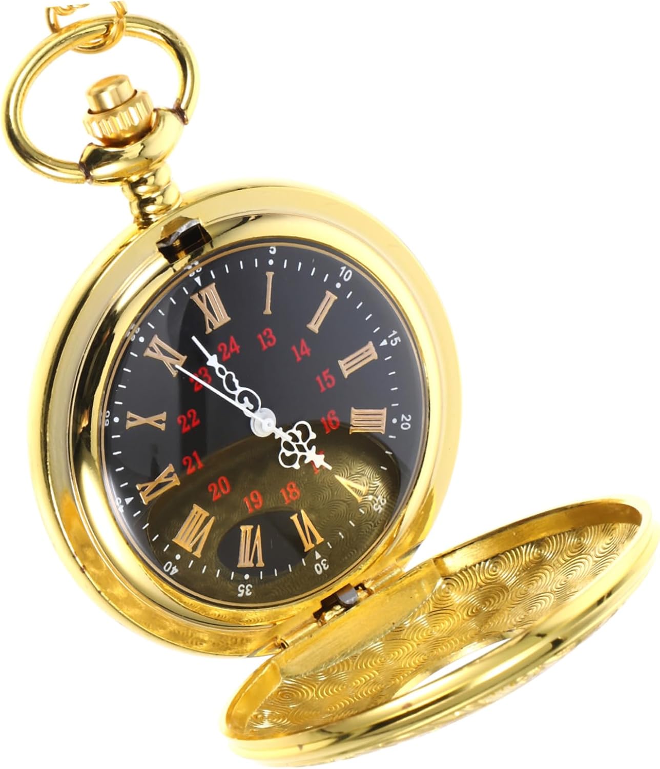 Vintage Gold Pocket Watch with Carved Floral Pattern Roman Numerals Lightweight Decorative Hanging Watch for Men Classic Antique Style for Daily Use and Parties