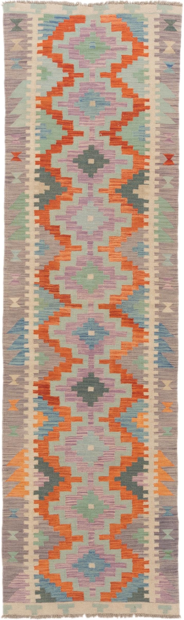 Tapis de course Kilim Afghan en laine 80x282 résistant au passage