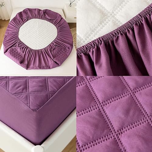 Miniatura 7 de vctops Sábana bajera acolchada impermeable, protector de colchón ultra suave, elástica, con bolsillo profundo (morado, Queen)