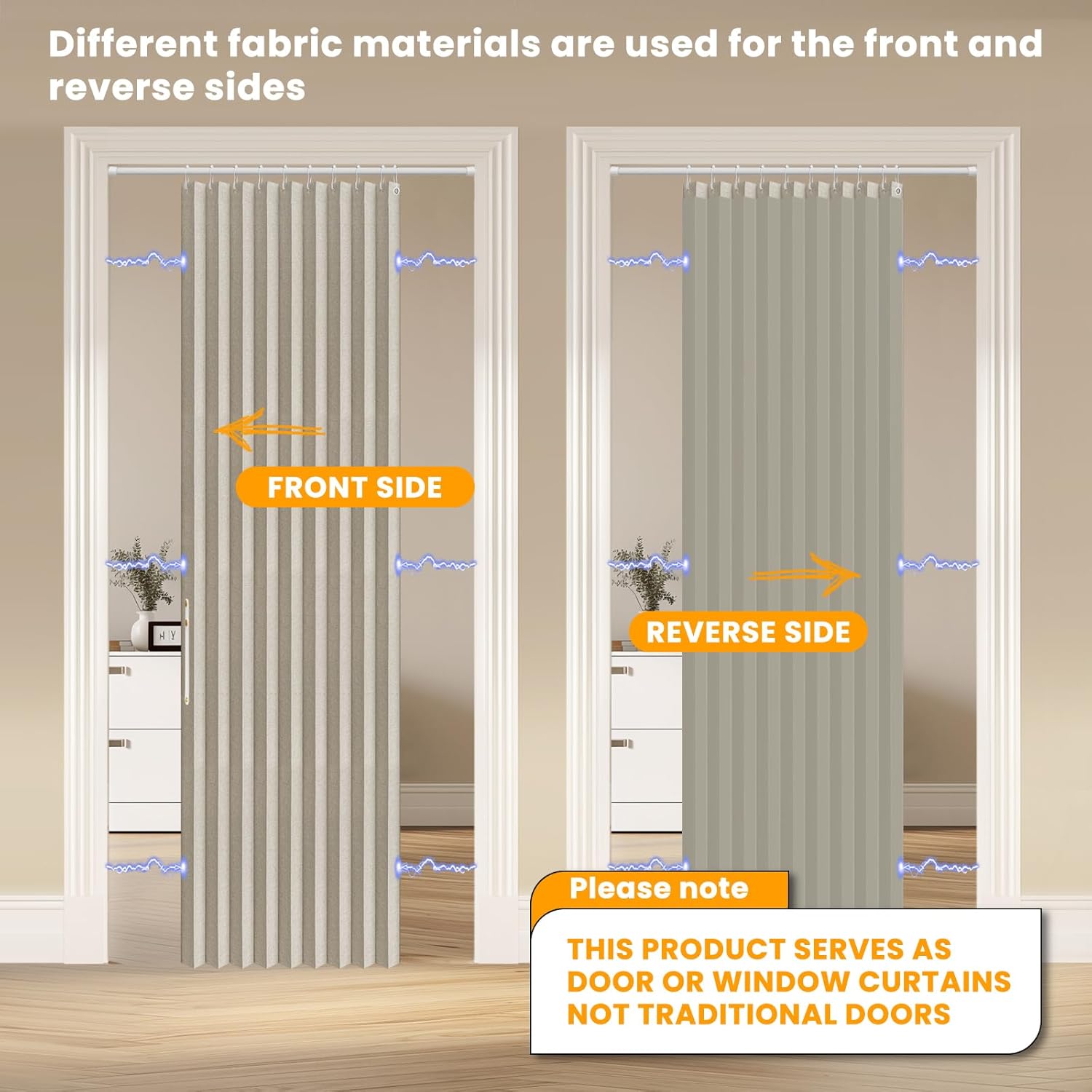 AJAZZ 100% Blackout Magnetic Door Curtain Accordion Doors Interior Folding Closet Door Curtain Invisible Applicable Bedroom Room Living Room Doorway (Cream White 42" W x 78" L) 1 Panel