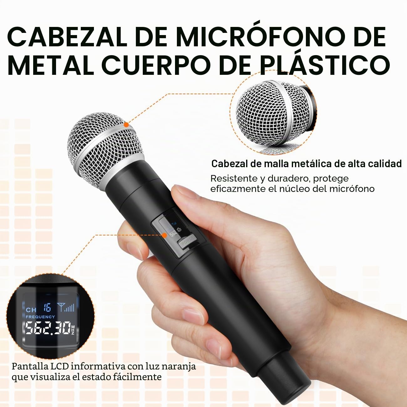 Depusheng Sistema de micrófono inalámbrico, micrófono inalámbrico de 4 canales, micrófono inalámbrico de frecuencia fija con 4 micrófonos de mano dinámicos, alcance de 50 m, micrófonos para voz