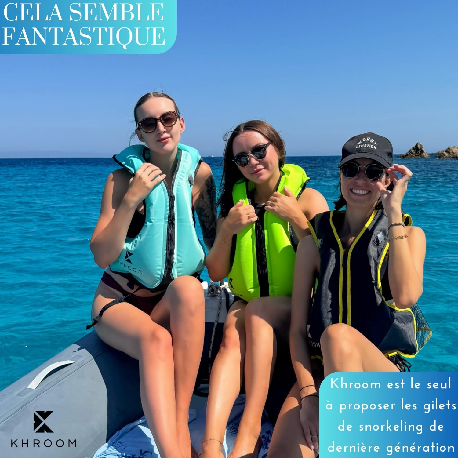 Khroom Gilet Gonflable Conforme aux Normes EU | 150-210 cm, jusqu'à 100 kg | Gilet de flottaison pour Adultes/Ados | Aide à la flottabilité pour plongée en apnée, Le Kayak et Le Sup