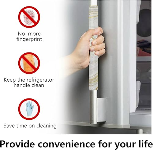Miniatura 6 de Emelivor Juego de 2 fundas para manija de puerta de refrigerador de mármol dorado, manijas de repuesto para electrodomésticos de cocina para nevera,