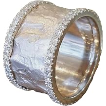 Italian Brushed Wave Asymmetric Design CZ Accent Statement Wide Band Ring