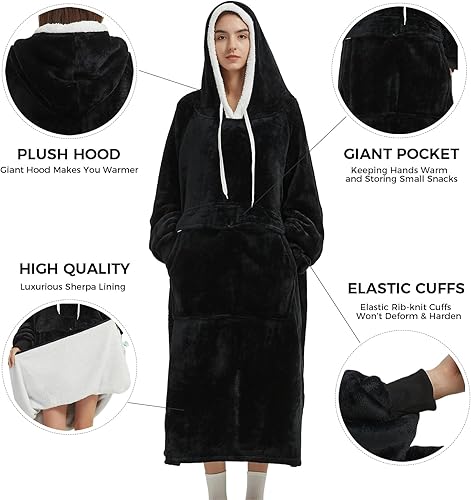 Miniatura 10 de Qeils Manta con capucha de gran tamaño, cómoda sudadera de sherpa (bolsillo grande, violeta, adulto)