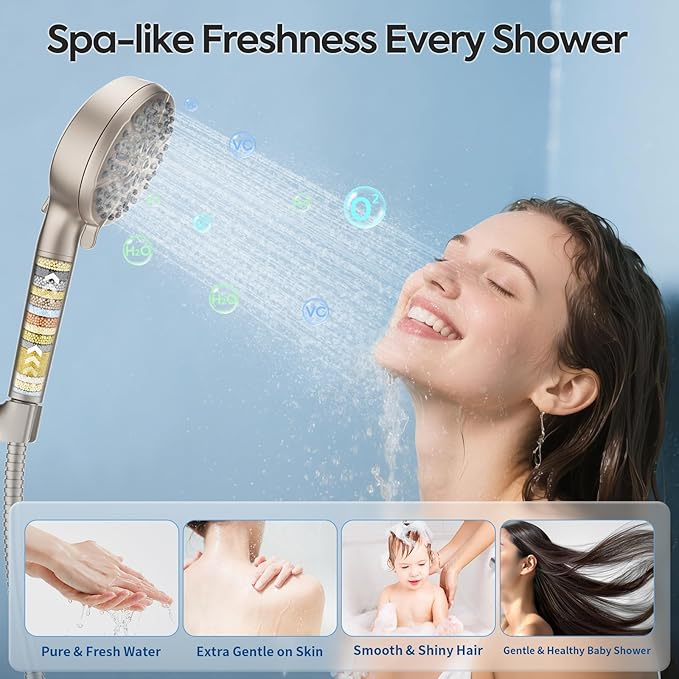 Regadera de Mano con Filtro de Alta Presión TEVIORA, 79" Manguera, 6 Modos miniatura 4