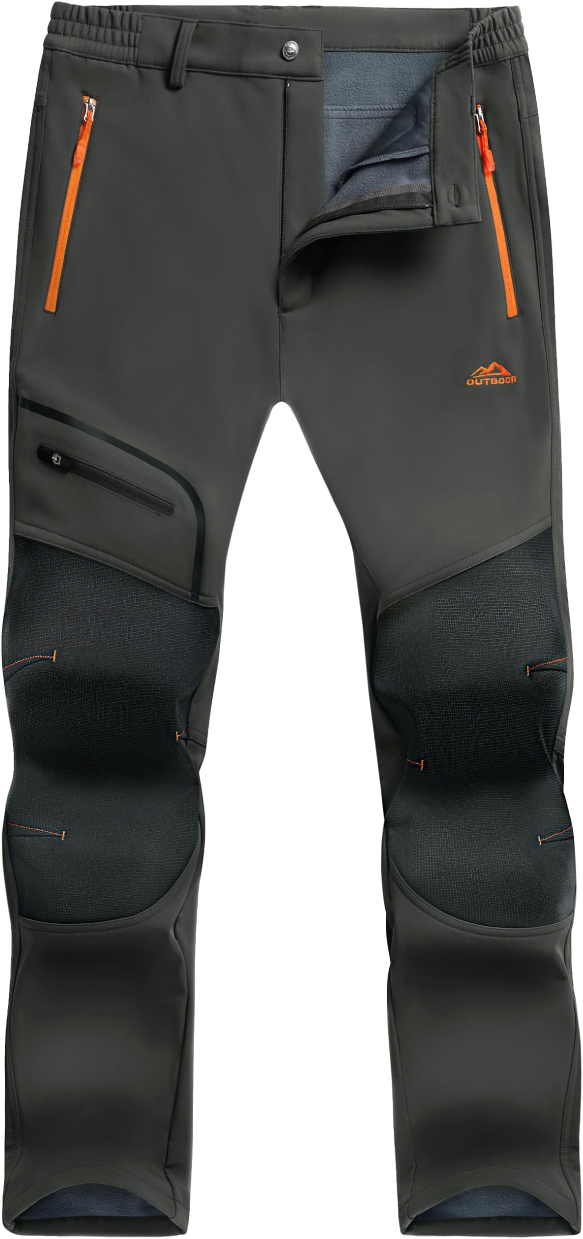 Men's Outdoor Winter Trousers Fleece Softshell Trousers Water-Resistant Hiking Trousers with Zip Pockets